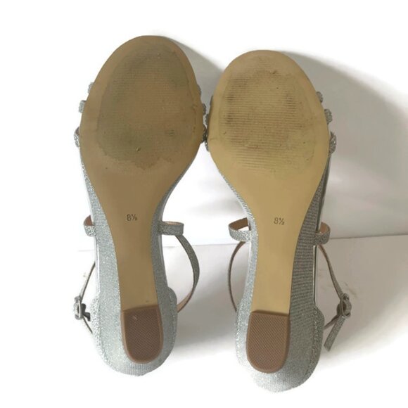 Badgley Mischka 8.5 Silver ankle low wedge open toe sandals Sz 8.5 - Picture 7 of 9